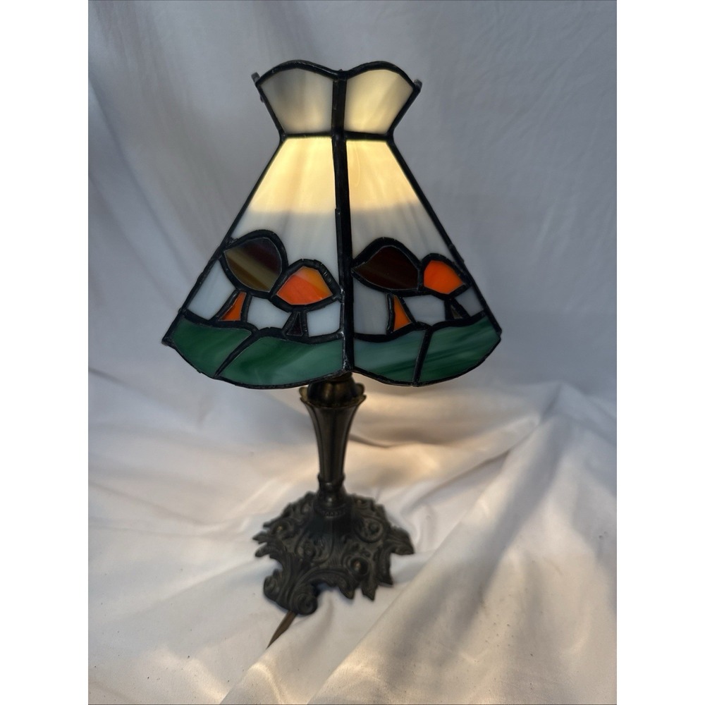 Vintage Tiffany Style Mushroom Toadstool Stained Glass Table Lamp 11" Boho Retro